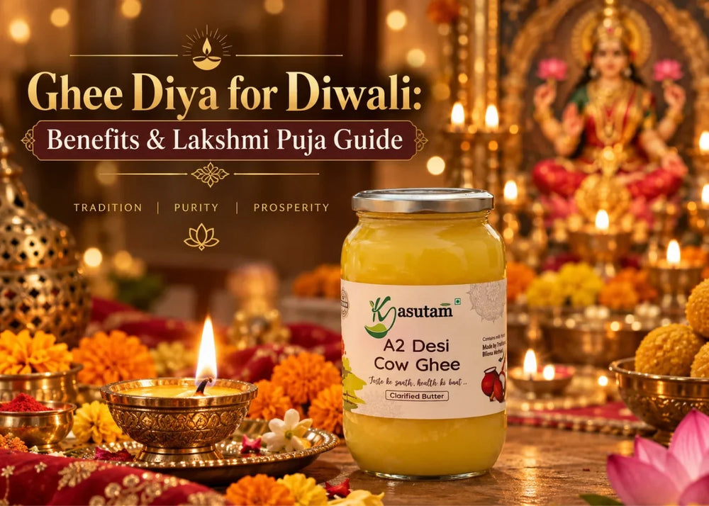 Pure desi ghee diya lit for Lakshmi Puja on Diwali evening