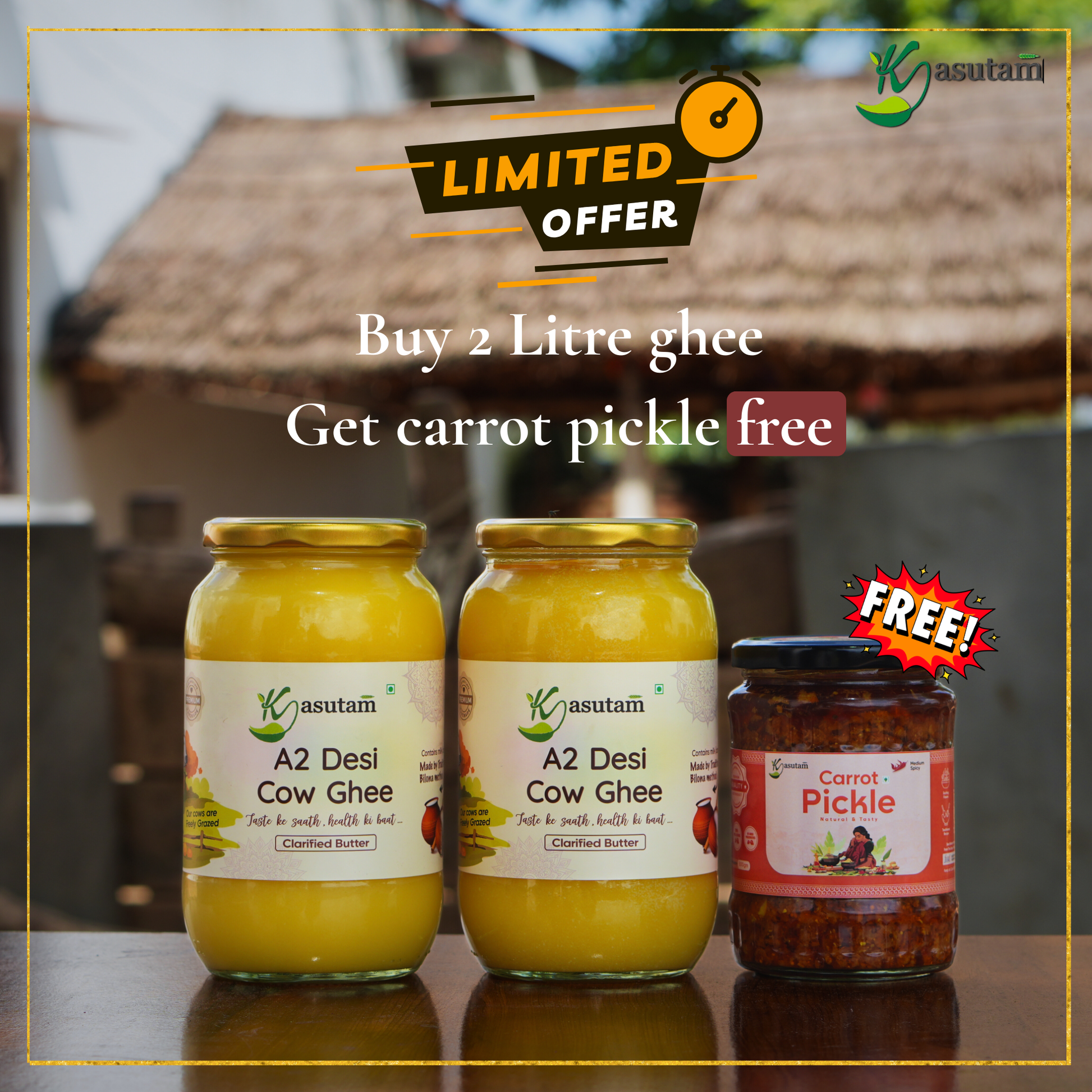 2 Liter A2 Cow Ghee With 500 gm Carrot Pickle Free