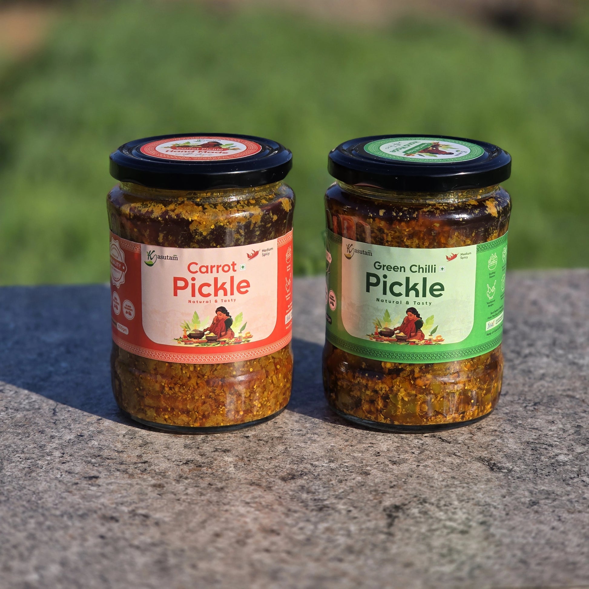 Tangy Combo – 500g Green Chilli Pickle + 500g Carrot Pickle