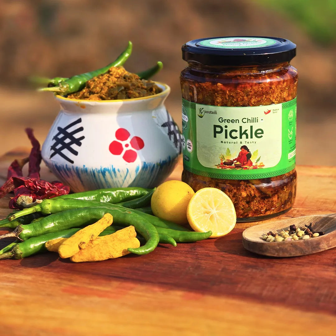 Combo: 1L A2 Bilona Ghee + 500gm Carrot Pickle + 500gm Green Chilli Pickle