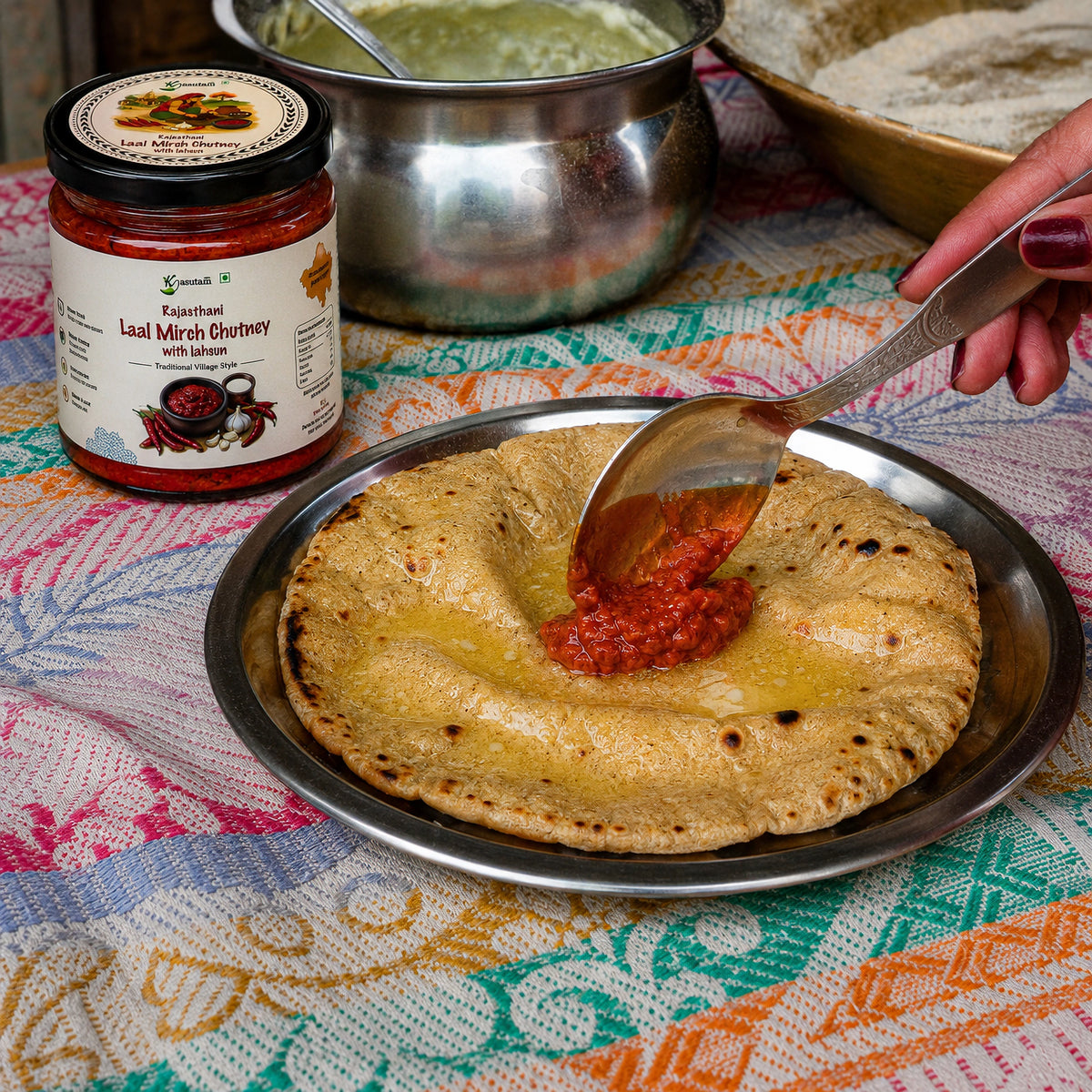 1 Liter A2 Cow Ghee With Rajasthani Laal Mirch Chutney