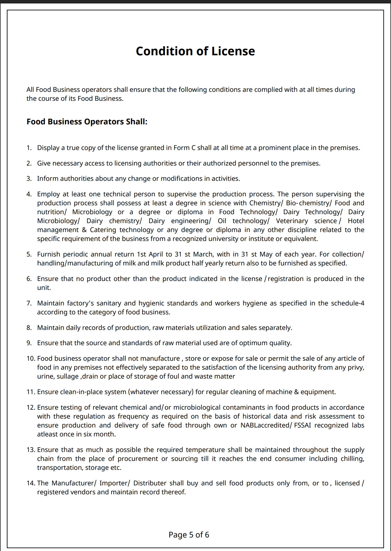 FSSAI certificate page 5