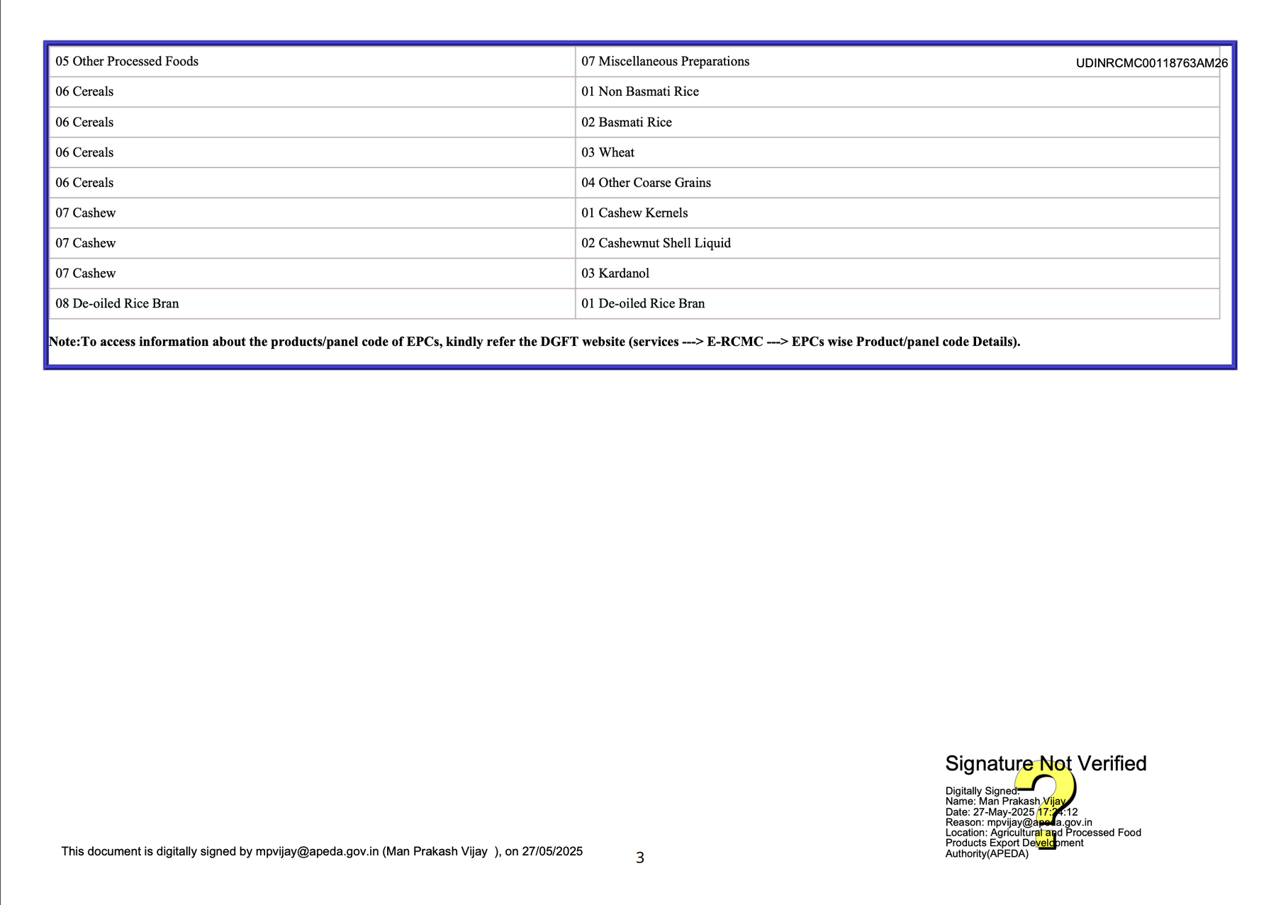 APEDA certificate page 3