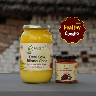 1 Liter A2 Cow Ghee With Rajasthani Laal Mirch Chutney