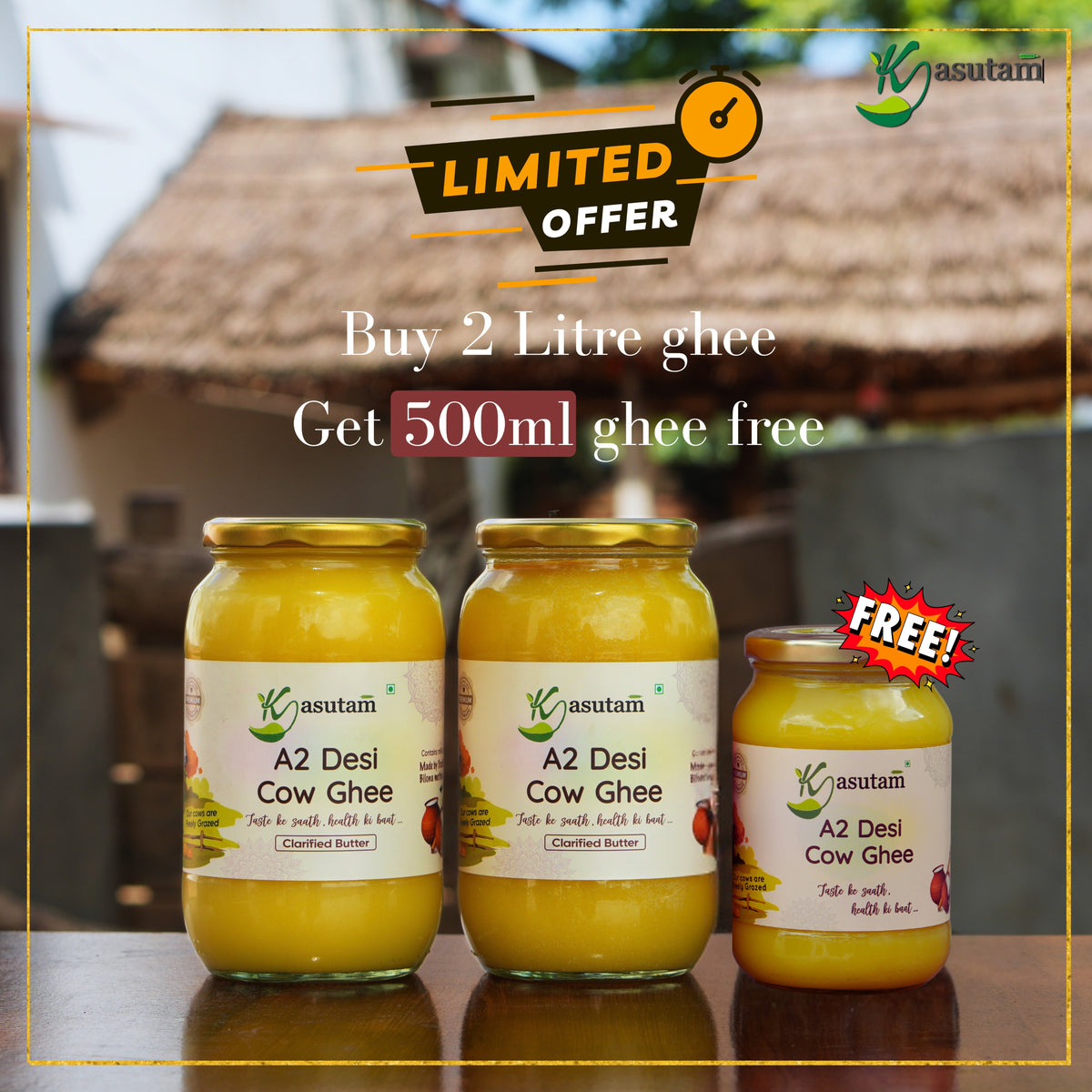2 Liter A2 Cow Ghee With 500ml Ghee Free