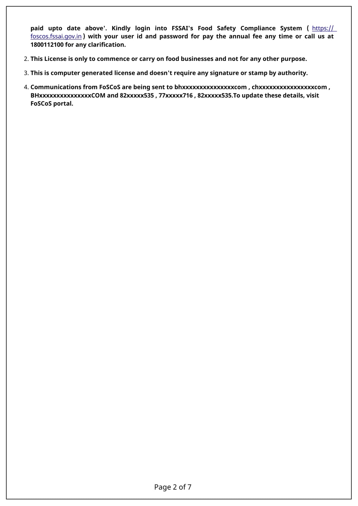 FSSAI certificate page 2