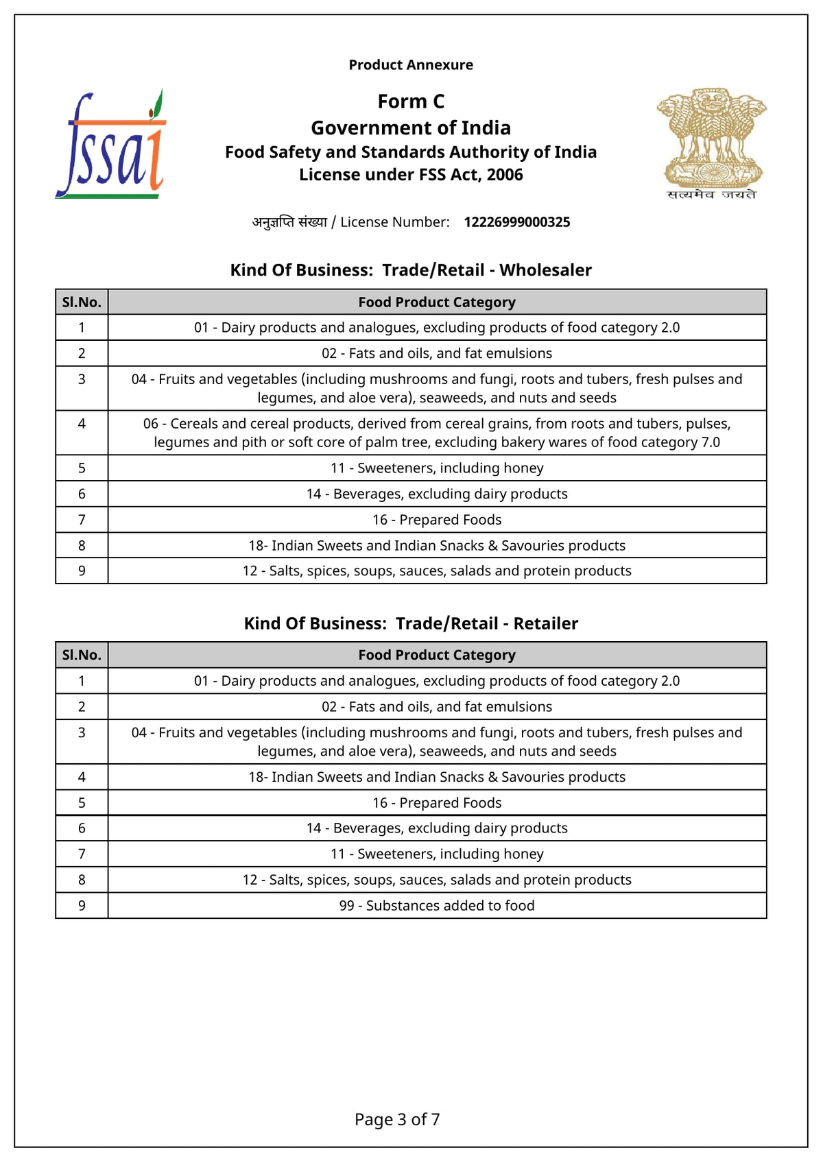 FSSAI certificate page 3