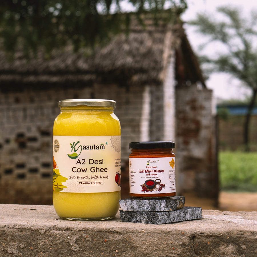 1 Liter A2 Cow Ghee With Rajasthani Laal Mirch Chutney